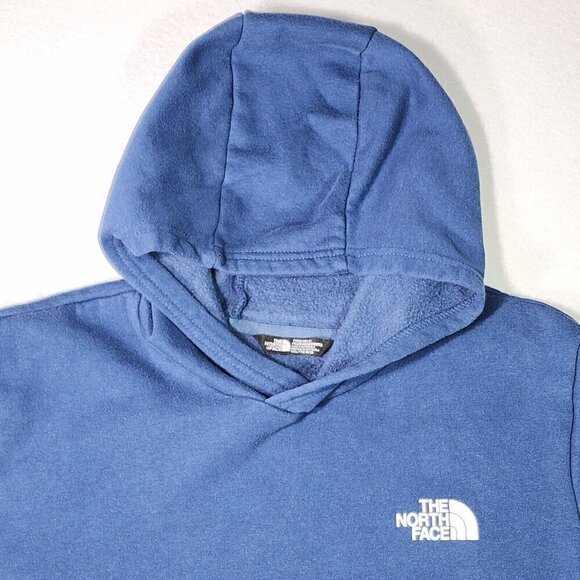 North Face Teen Girl Graphic Hoodie XXL 18 Blue Pink Cotton Poly Pocket Pullover - Picture 4 of 16